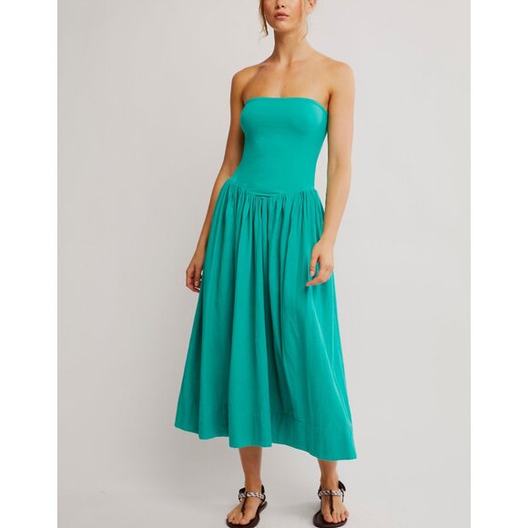 Free People Strapless Teal Midi Dress - Picture 1 of 7